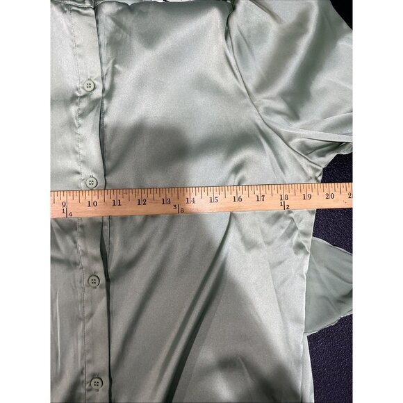 12th Tribe Shirt Dress Womens M Sage Pistachio Satin Mini Green Drape Tie Waist - Picture 8 of 9